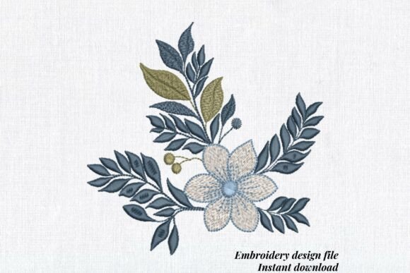 Blue Floral Branch: A Delicate Embroidery Gem