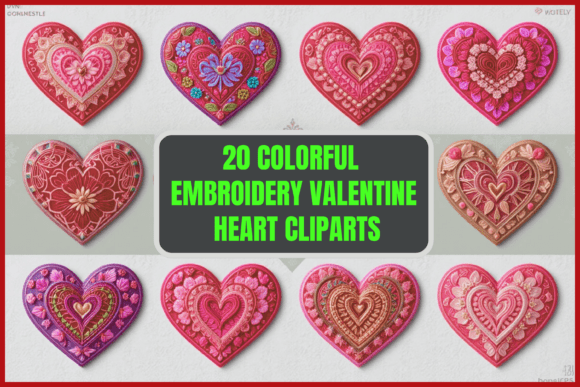 Charming 20 Embroidery Valentine Hearts