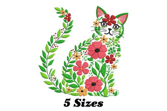 Charming Floral Cat: A Whimsical Embroidery Delight