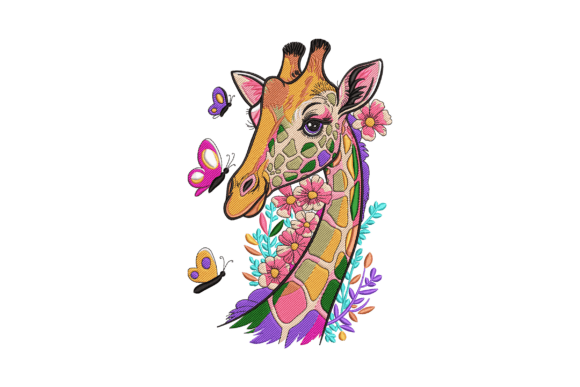 Charming Floral Giraffe Embroidery Design