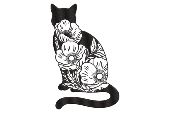 Charming Floral Silhouette Cat for Apparel