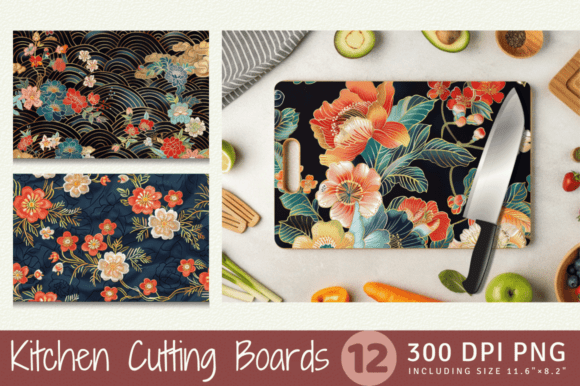 Charming Japanese Floral Embroidery Cutting Board