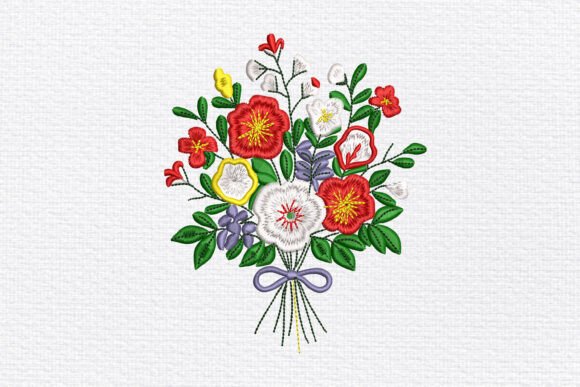Elegant Floral Bouquet: A Festive Embroidery Delight