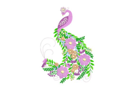 Elegant Floral Peacock Embroidery Design