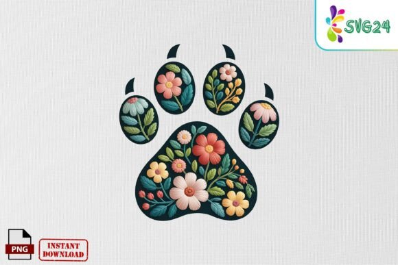 Floral Paw Print Patch: A Versatile Embroidery Design