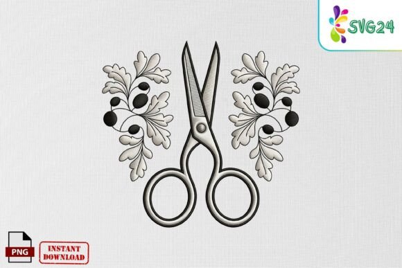 Scissors Floral Embroidery PNG: A Versatile Design
