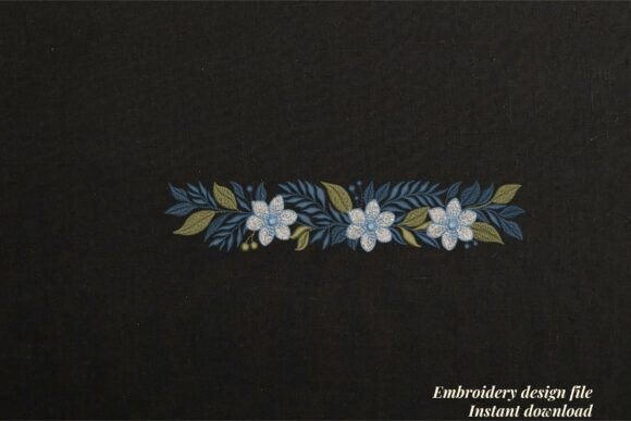 Vintage Blue Floral Leaf Border: A Charming Embroidery